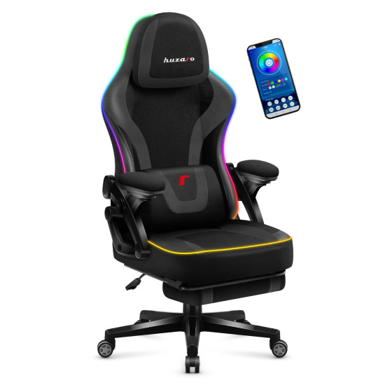 Huzaro Force 4.6 Black Mesh Iluminare RGB Smart, Scaun de gaming