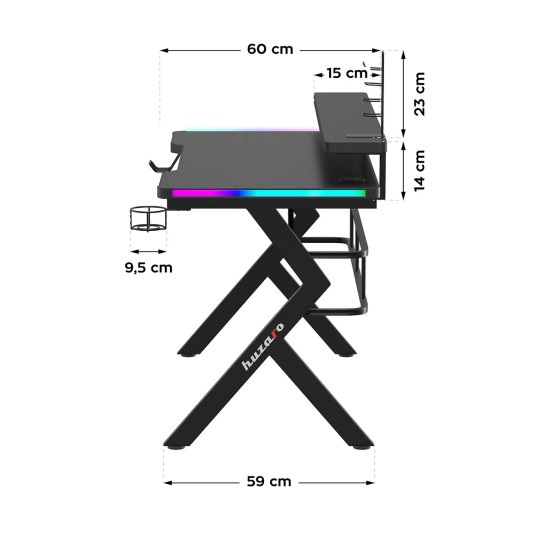 Huzaro Hero 5.0 RGB, birou gaming cu suport pentru monitor LED