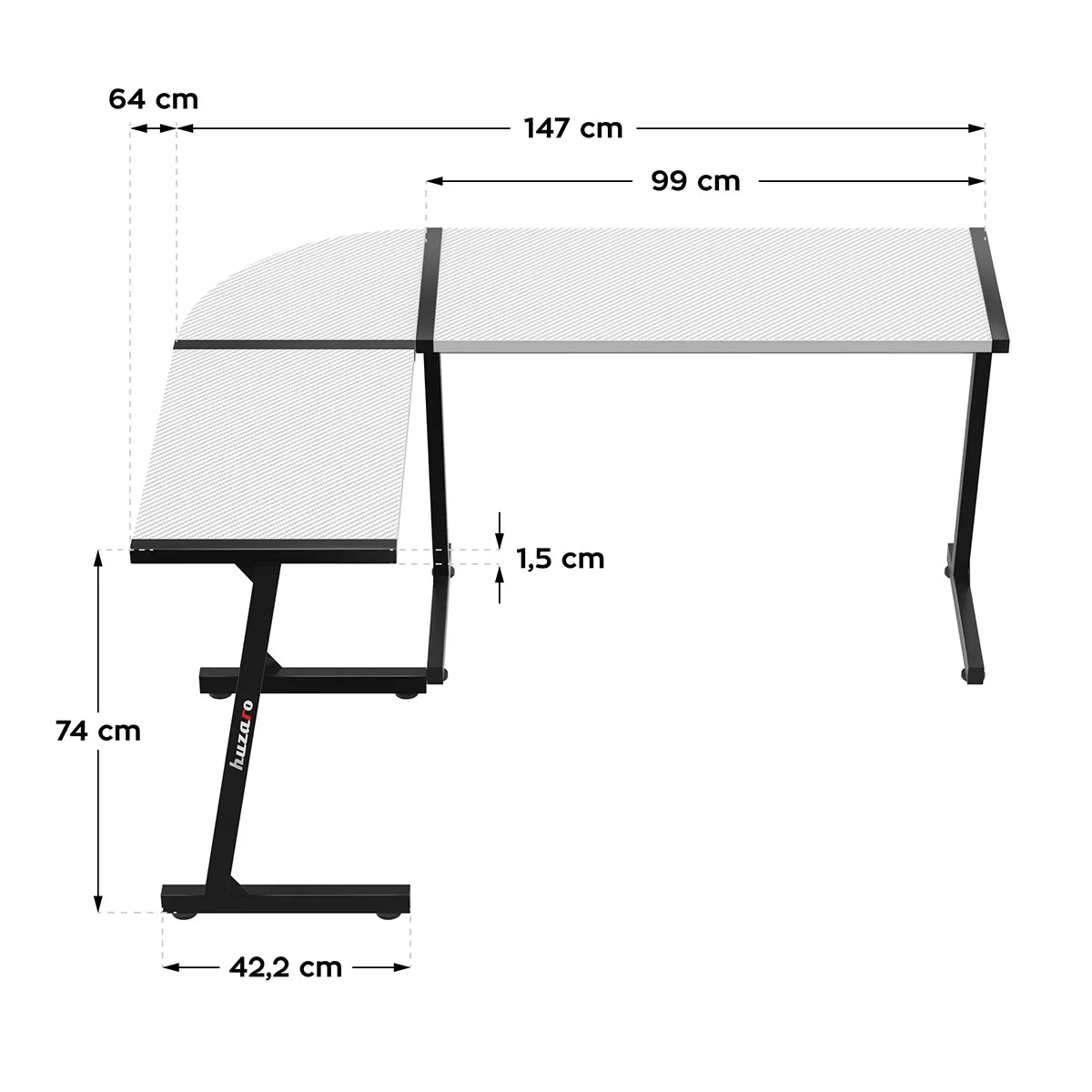 HUZARO HERO 6.0 Alb RGB Smart 147 cm birou de gaming