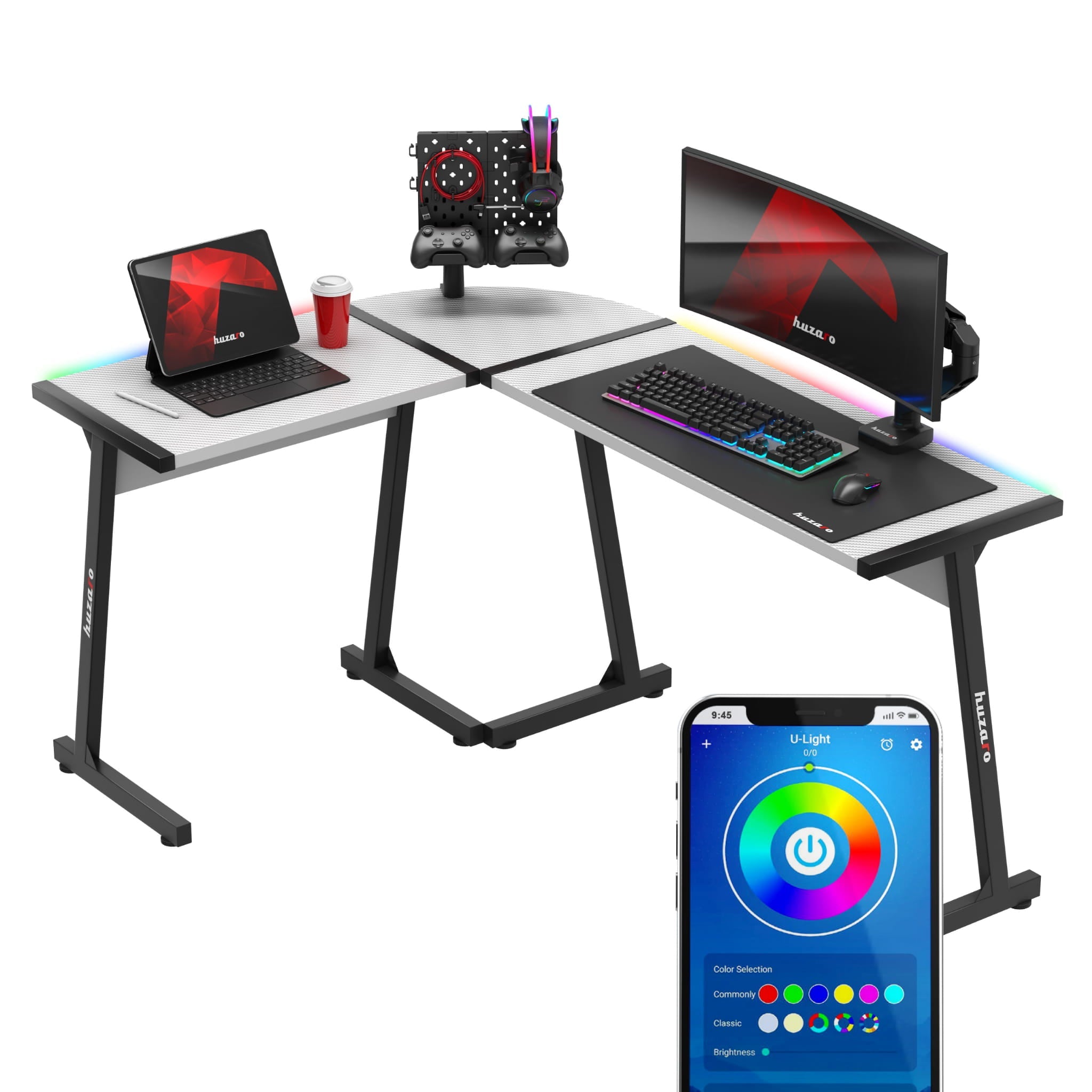 HUZARO HERO 6.0 Alb RGB Smart 147 cm birou de gaming
