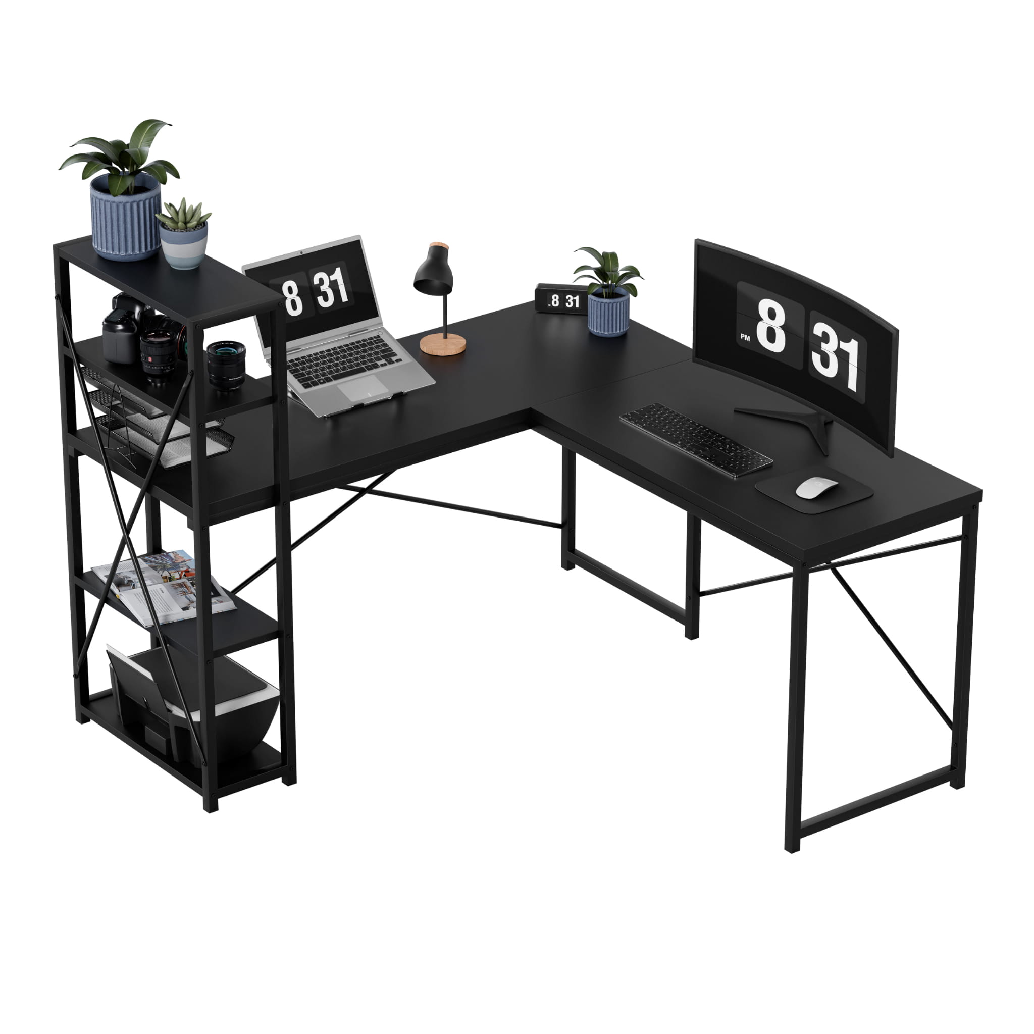 Birou de colț cu rafturi Mark Adler Leader 5.9 Negru 145 cm