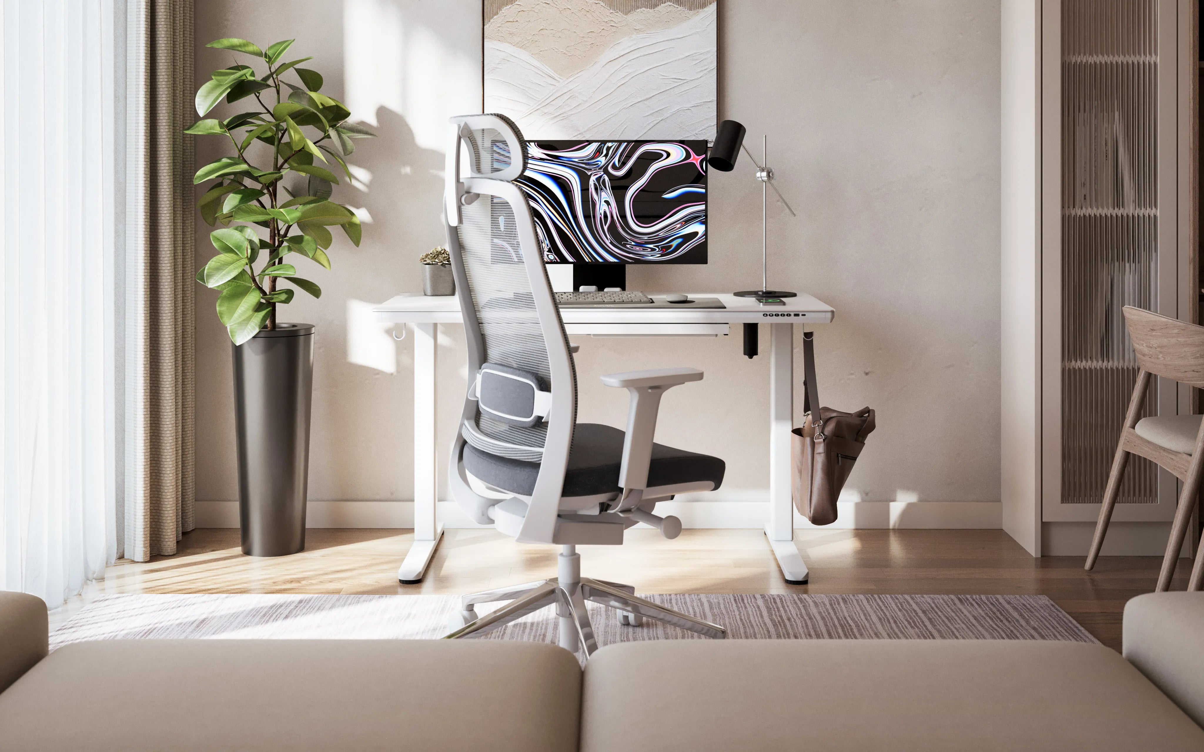 Mark Adler Leader 8.5 Birou electric alb cu blat din sticlă