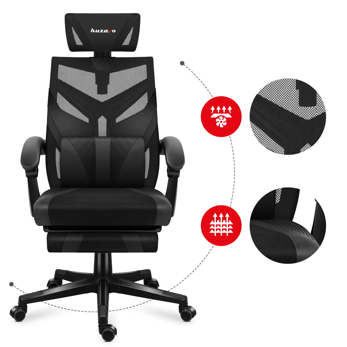 Scaun de gaming HUZARO COMBAT 5.0 Negru