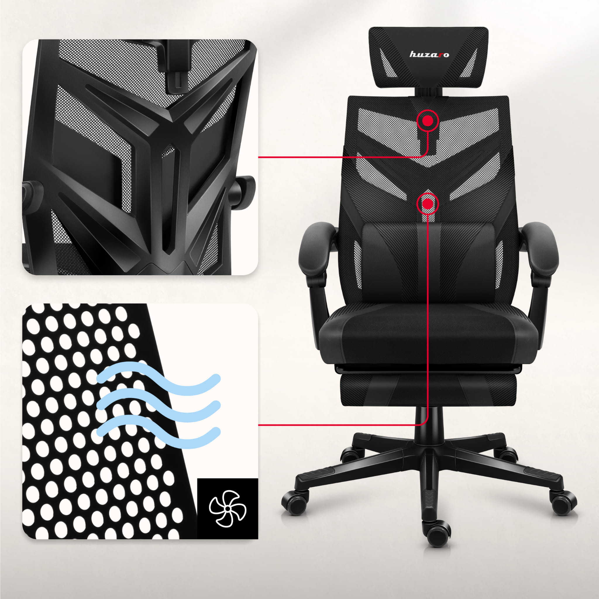 Scaun de gaming HUZARO COMBAT 5.0 Negru