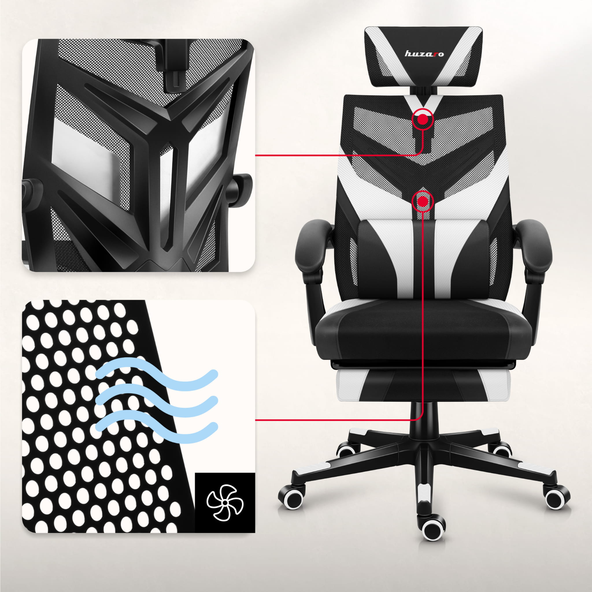 Huzaro Combat 5.0 Fotoliu de gaming alb