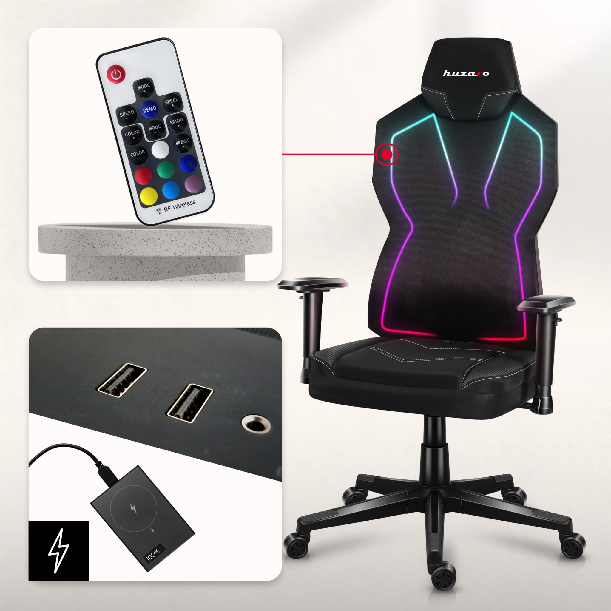 Scaun de gaming Huzaro COMBAT 6.2 Black RGB