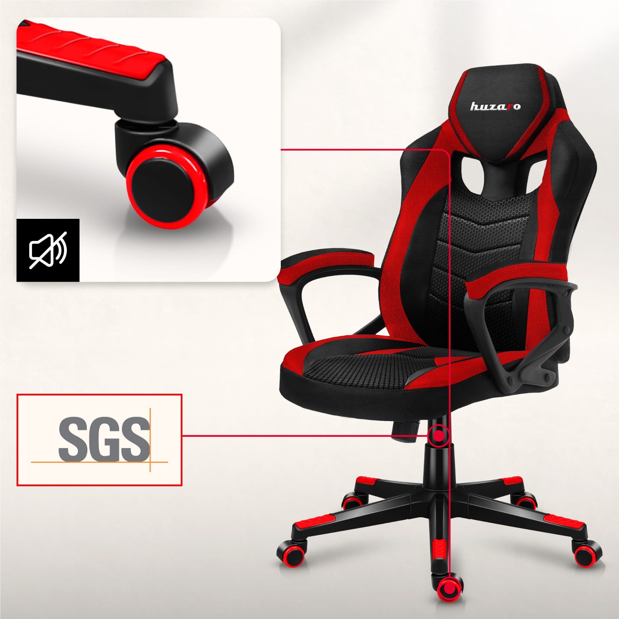 Scaun de gaming HUZARO FORCE 2.5 Red Mesh