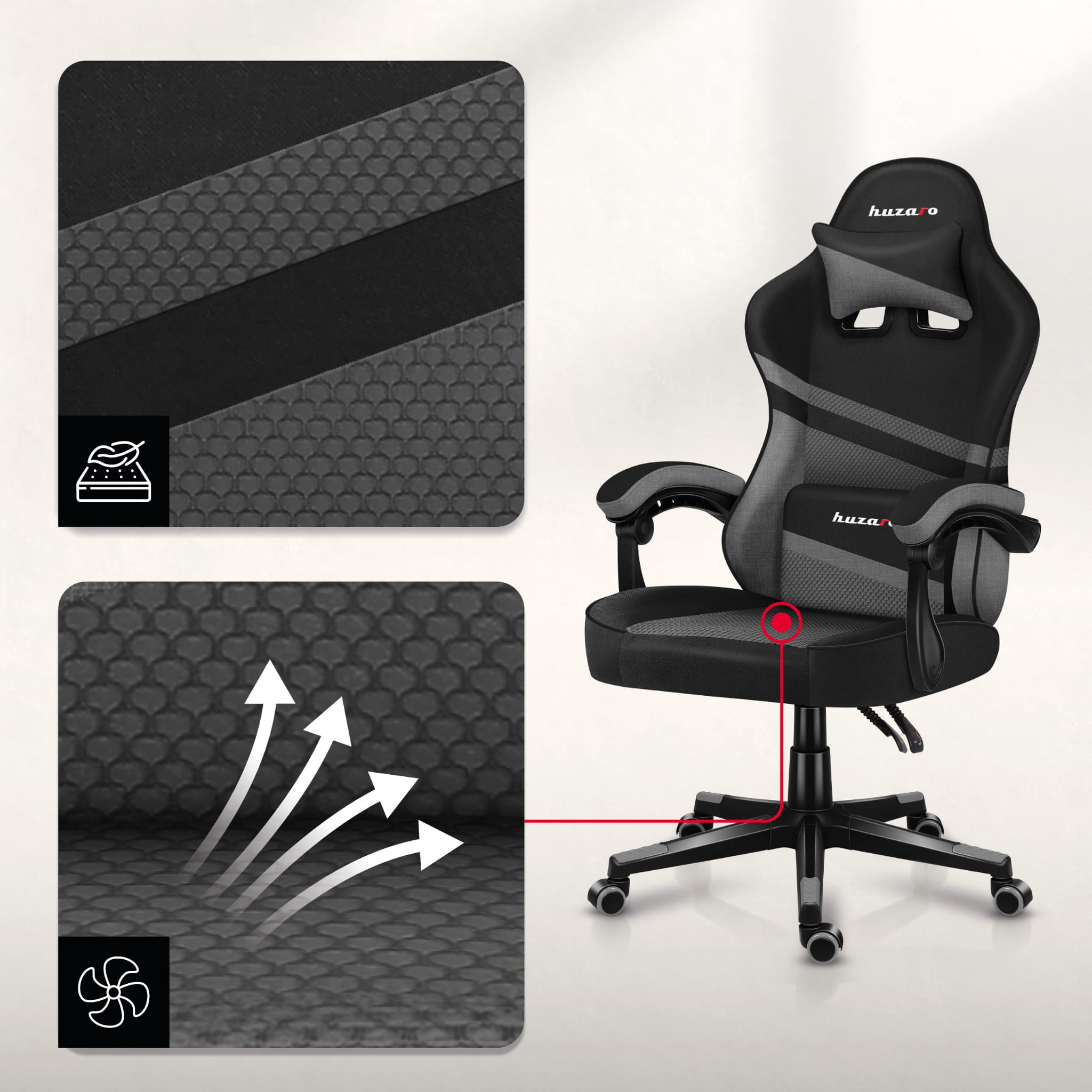 Scaun de gaming HUZARO FORCE 4.4 Grey Mesh