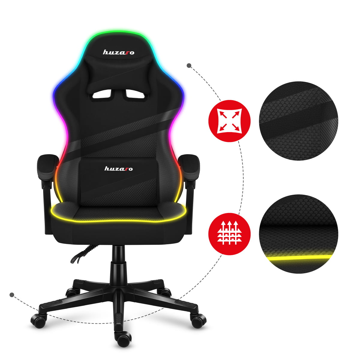 Huzaro FORCE 4.4 RGB Black Mesh Gaming Chair