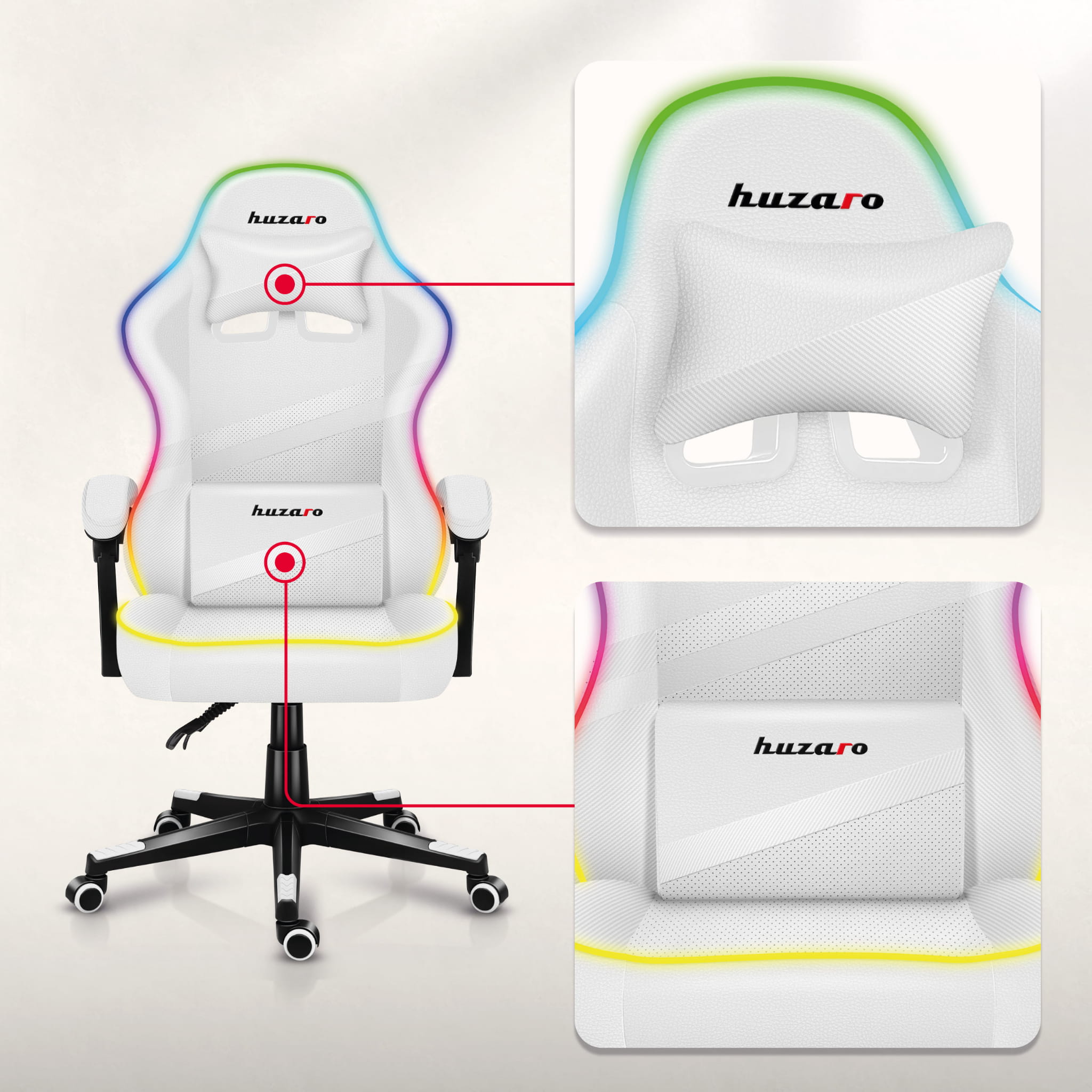 HUZARO FORCE 4.4 RGB Fotoliu de gaming alb