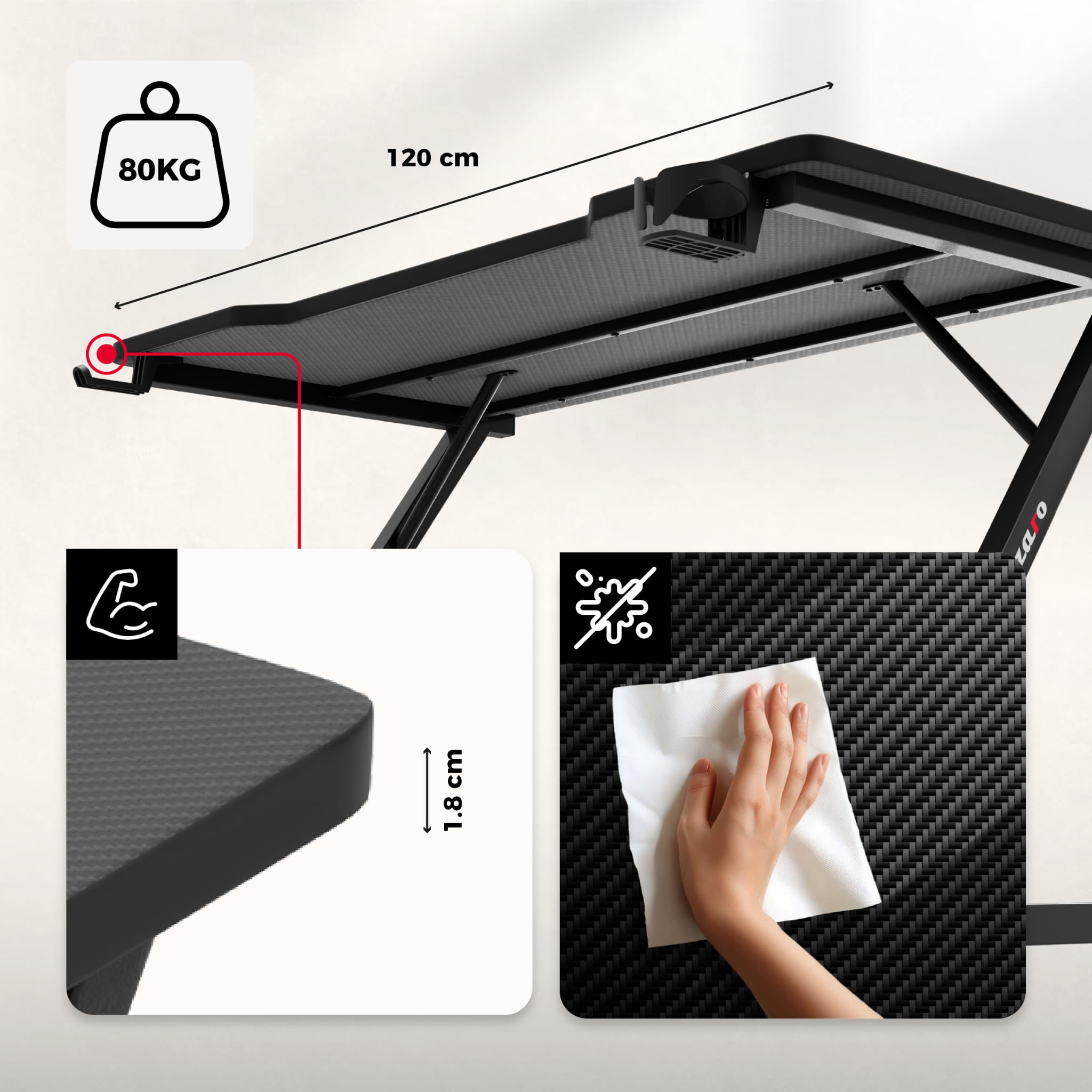 Huzaro Hero 2.5 Black 120 cm birou de gaming