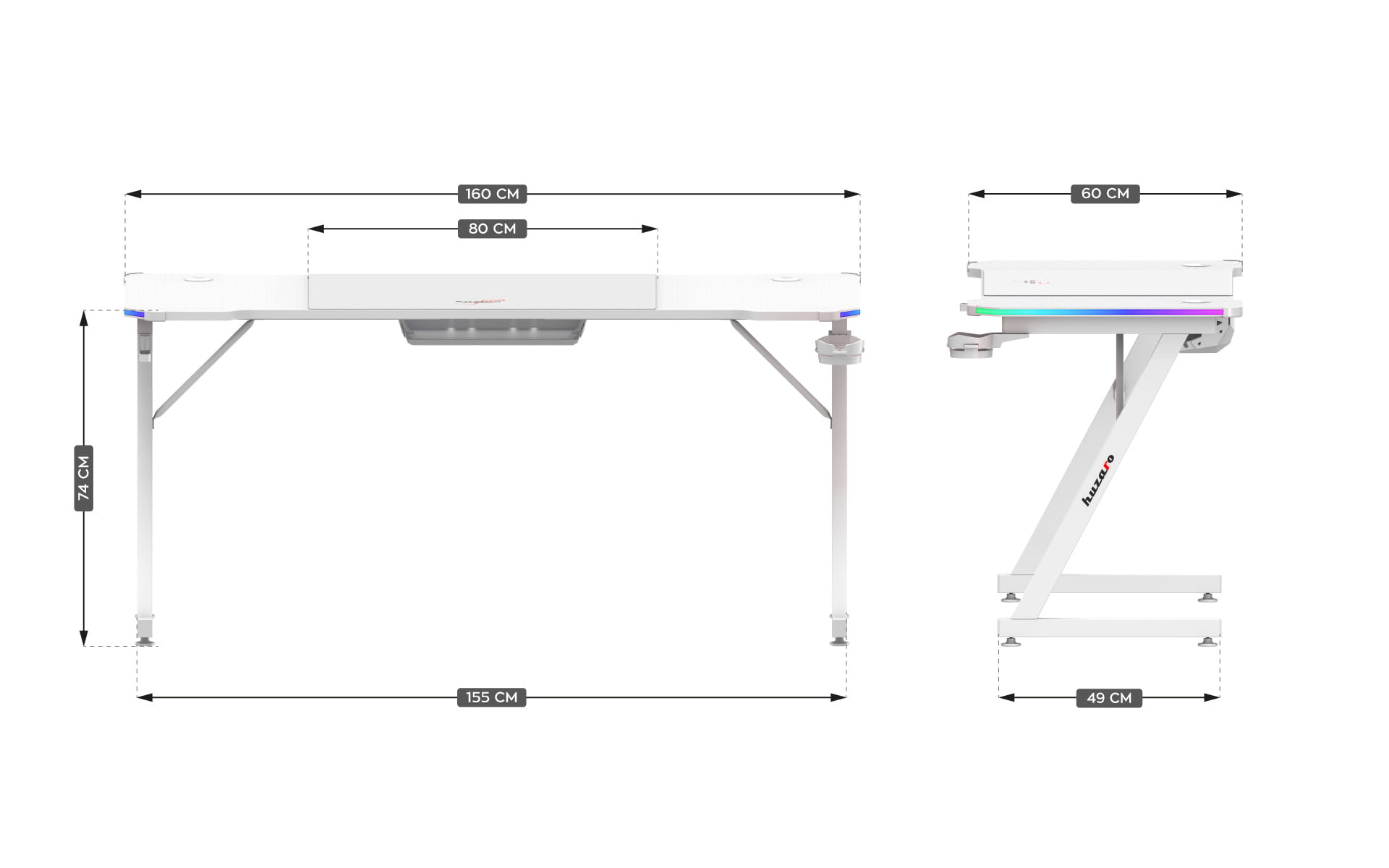 Huzaro Hero 4.8 Alb RGB 160 cm birou de gaming