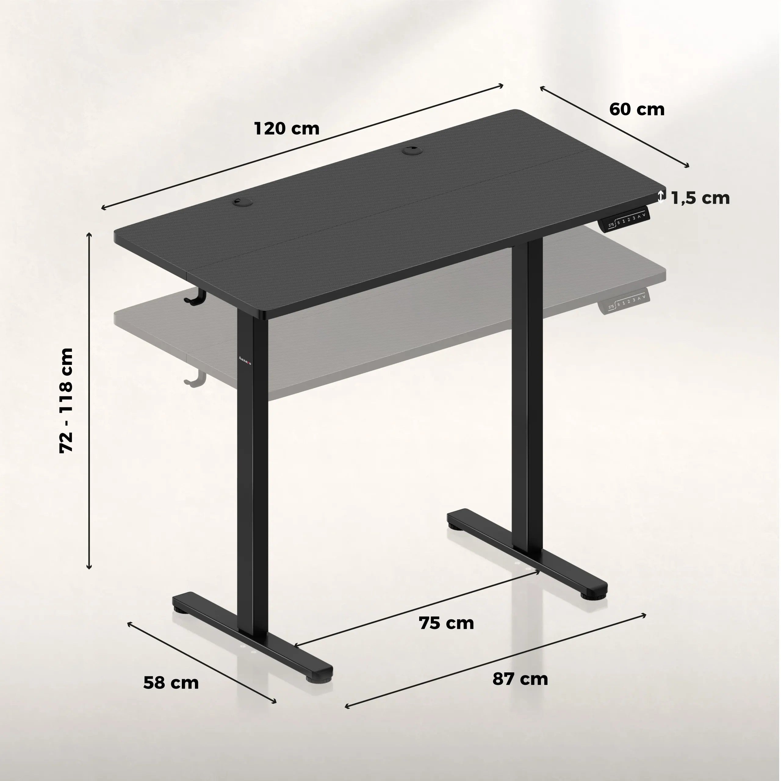 Huzaro Hero 8.1 Black 120 cm birou electric de gaming