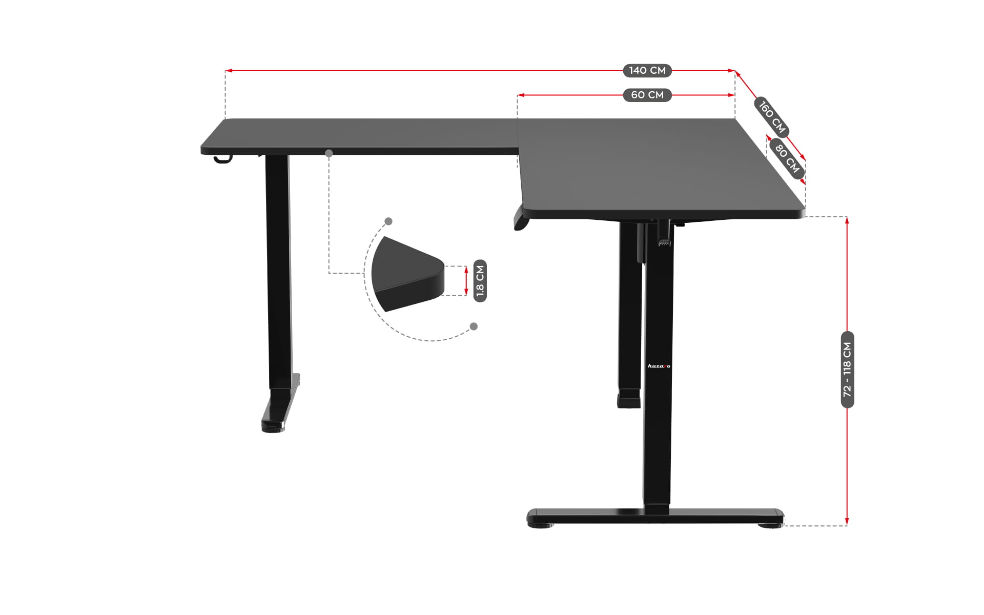 Birou electric de colț Huzaro Hero 9.5 160 cm