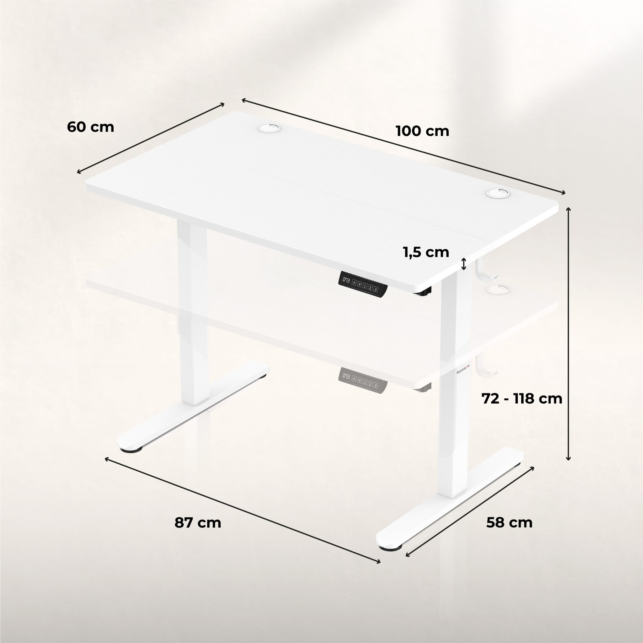 Huzaro Hero 7.9 Alb 100 cm birou electric
