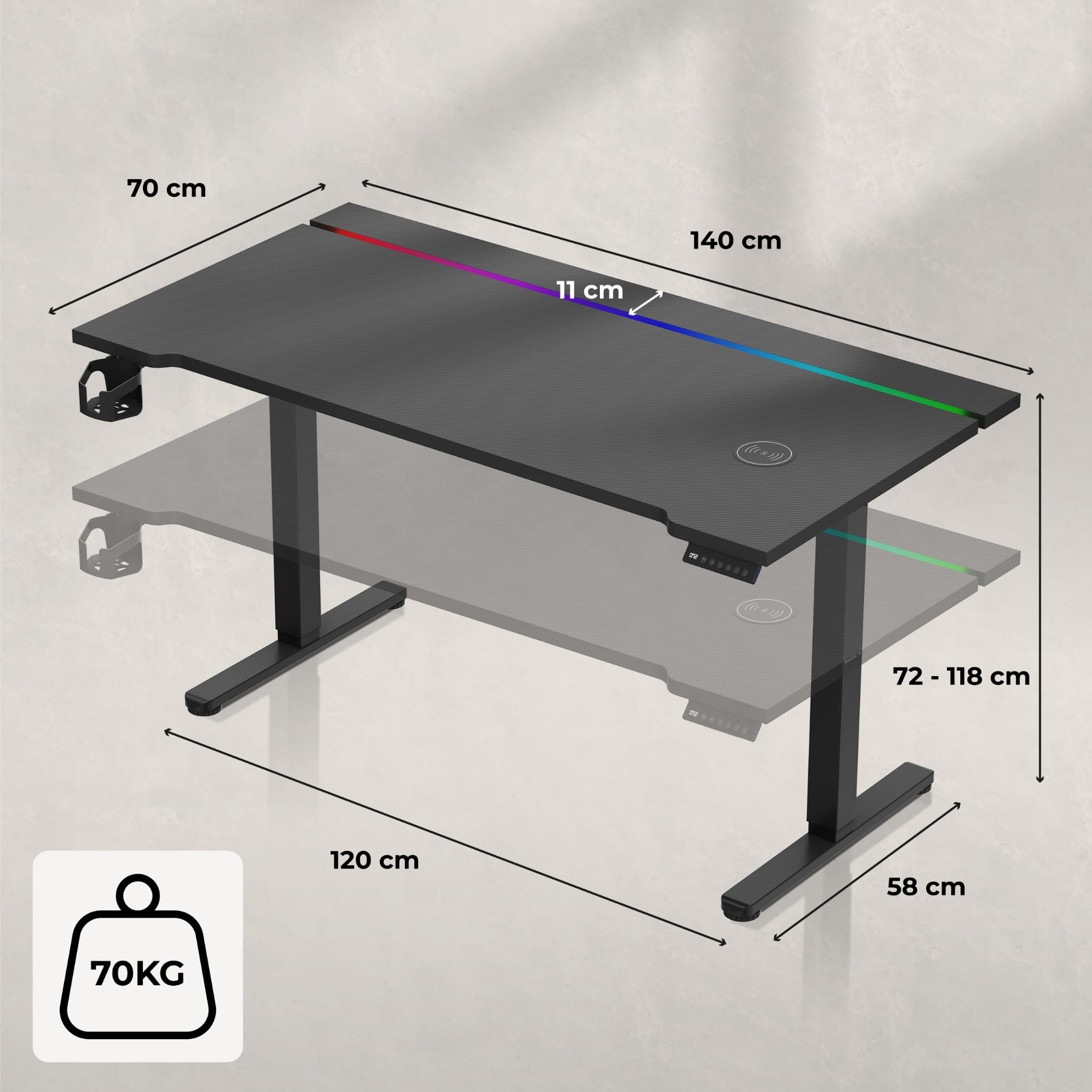 Huzaro Hero 8.7 RGB LED birou electric 140 cm