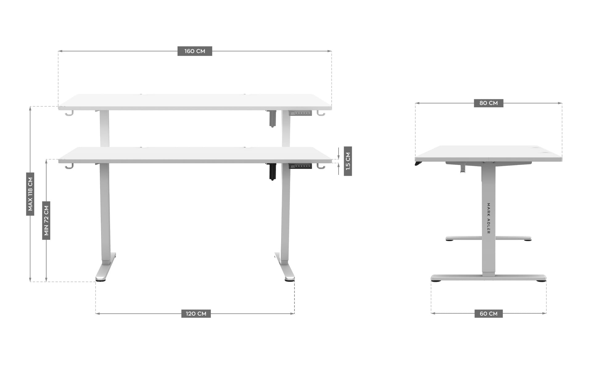 Birou electric Mark Adler Leader 7.6 White 160 cm