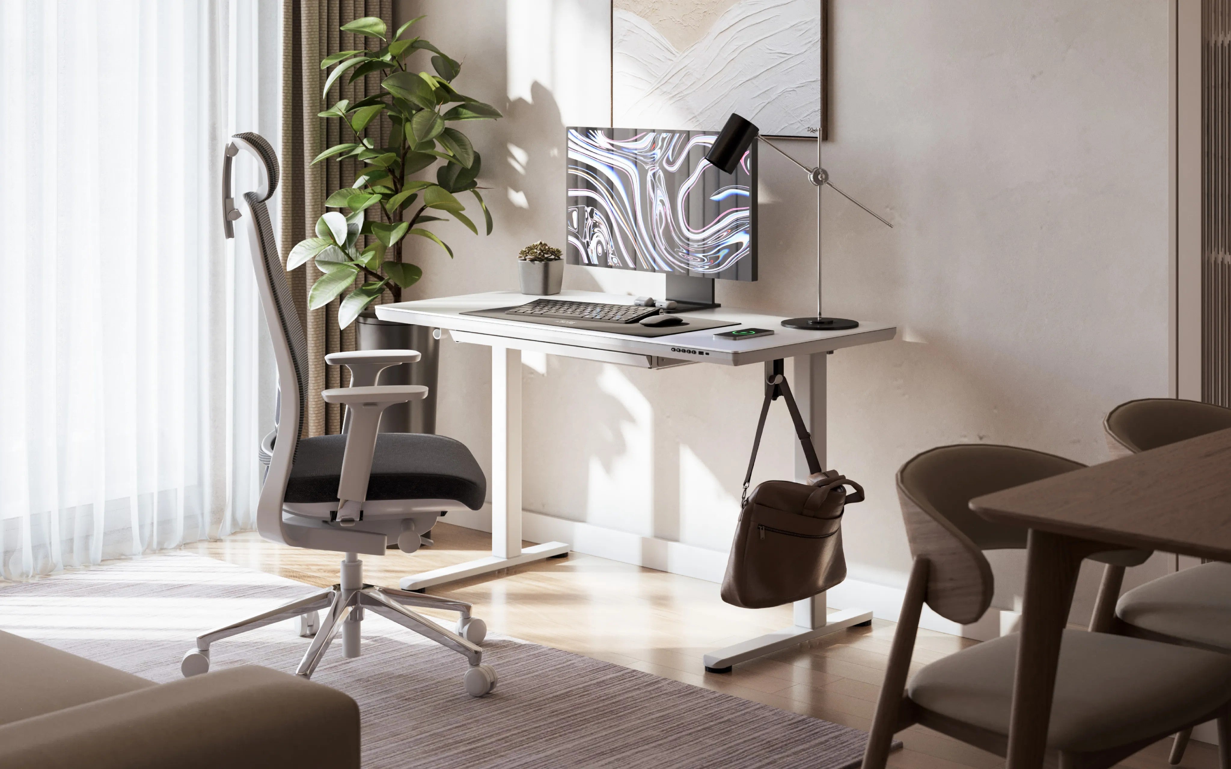 Mark Adler Leader 8.5 Birou electric alb cu blat din sticlă