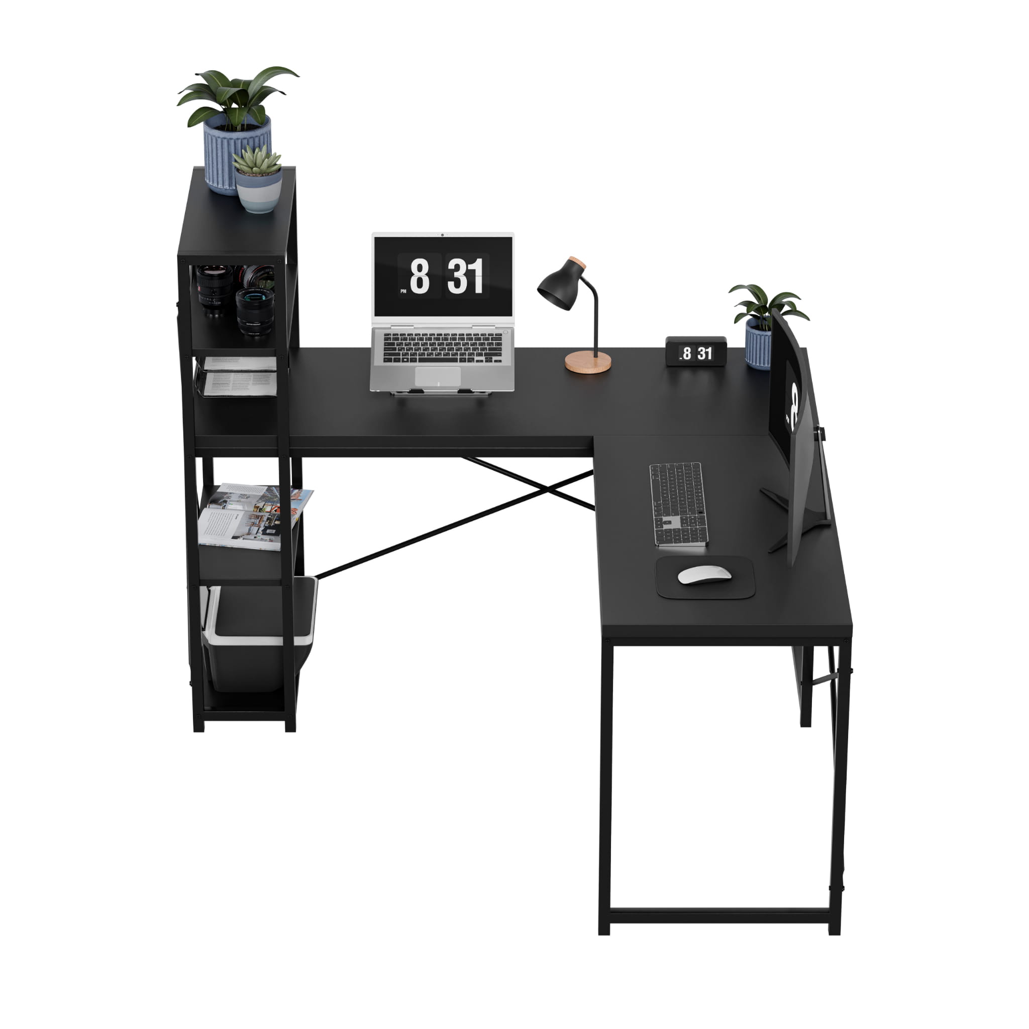 Birou de colț cu rafturi Mark Adler Leader 5.9 Negru 145 cm