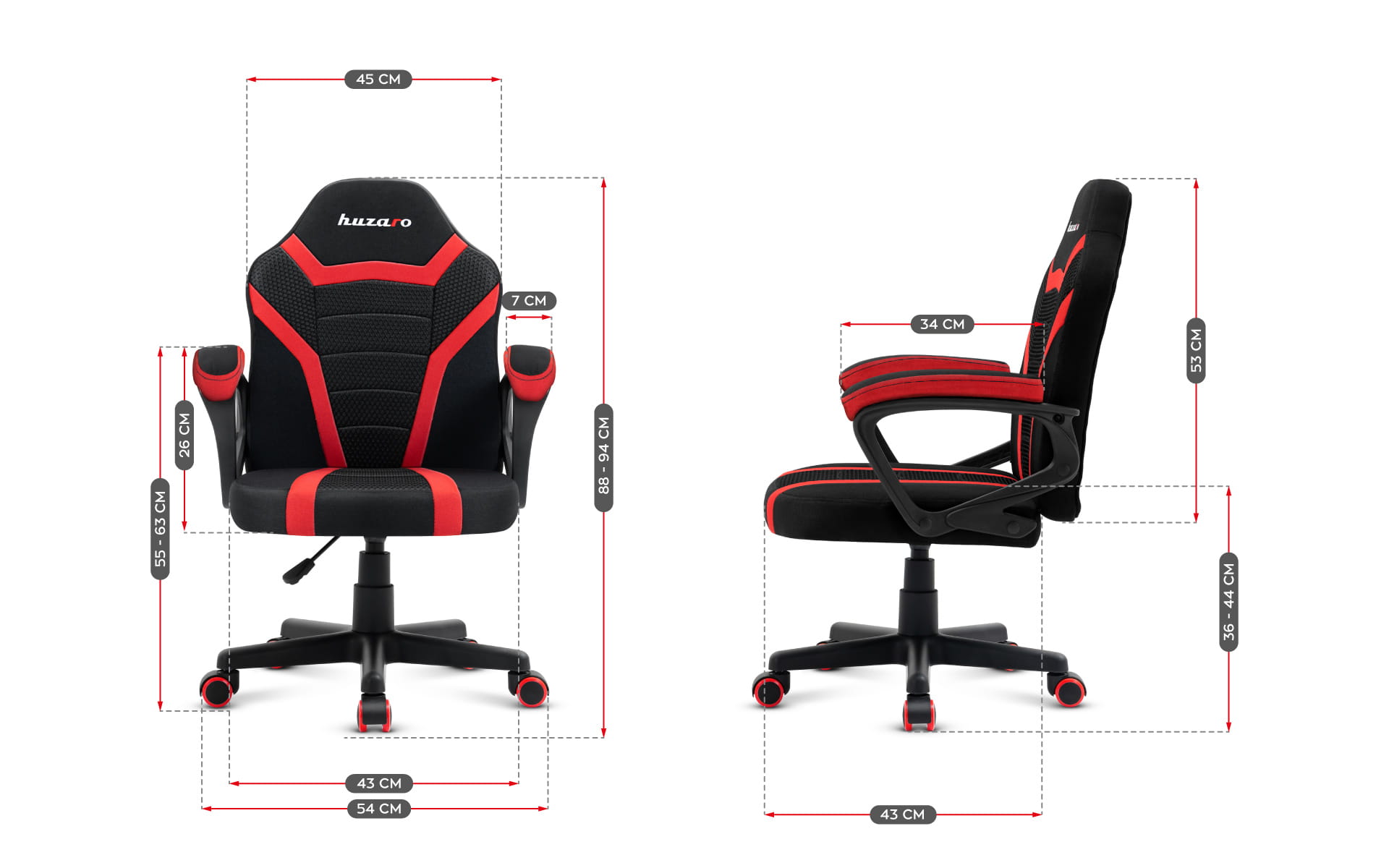 Scaun de gaming pentru copii HUZARO RANGER 1.0 Red Mesh