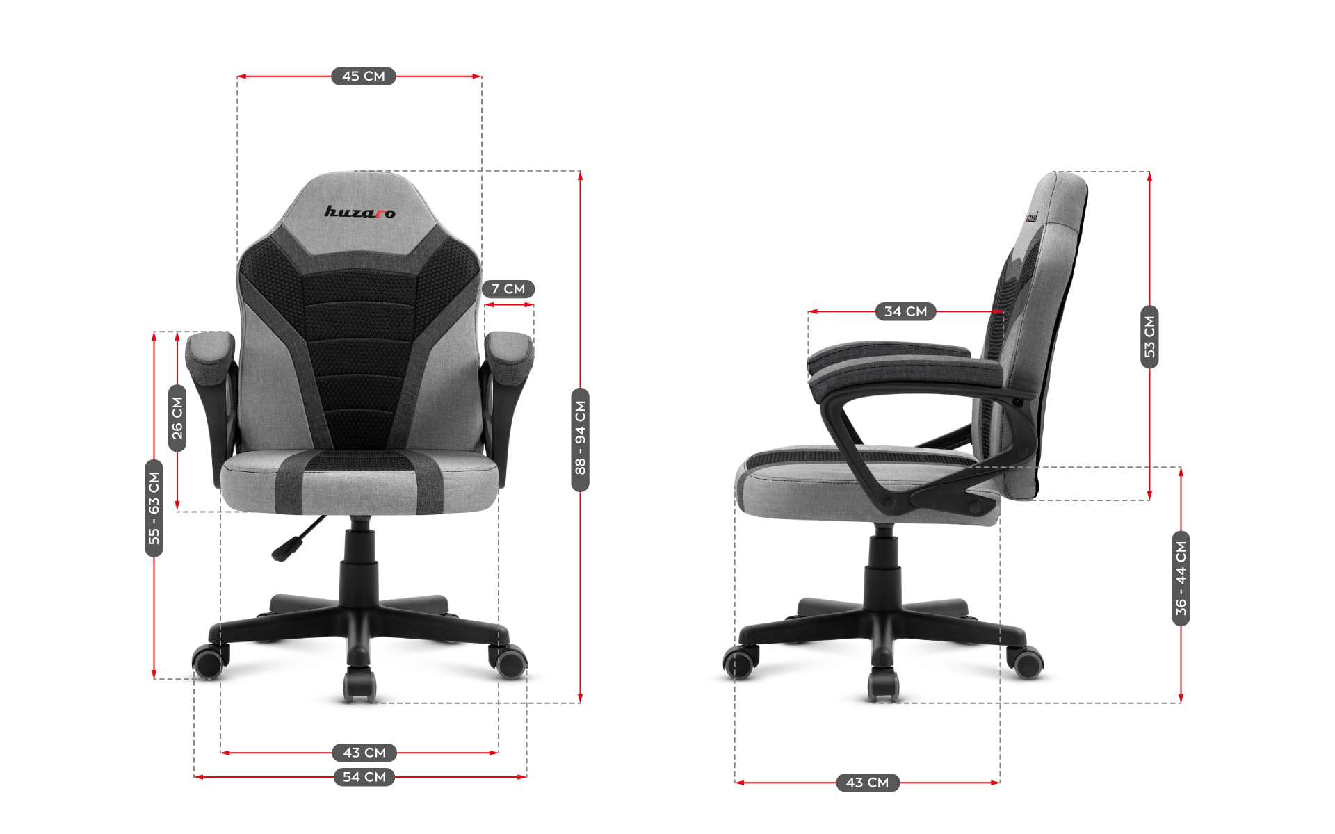 Scaun de gaming pentru copii HUZARO RANGER 1.0 Grey Mesh