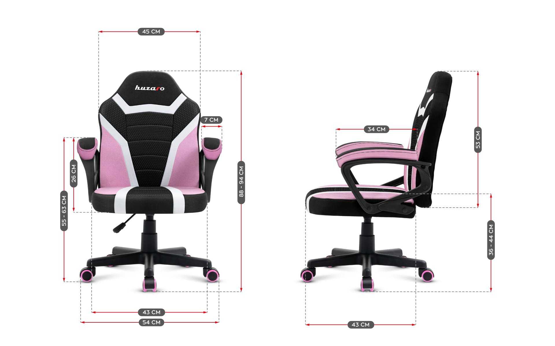 Scaun de gaming pentru copii HUZARO RANGER 1.0 Pink Mesh