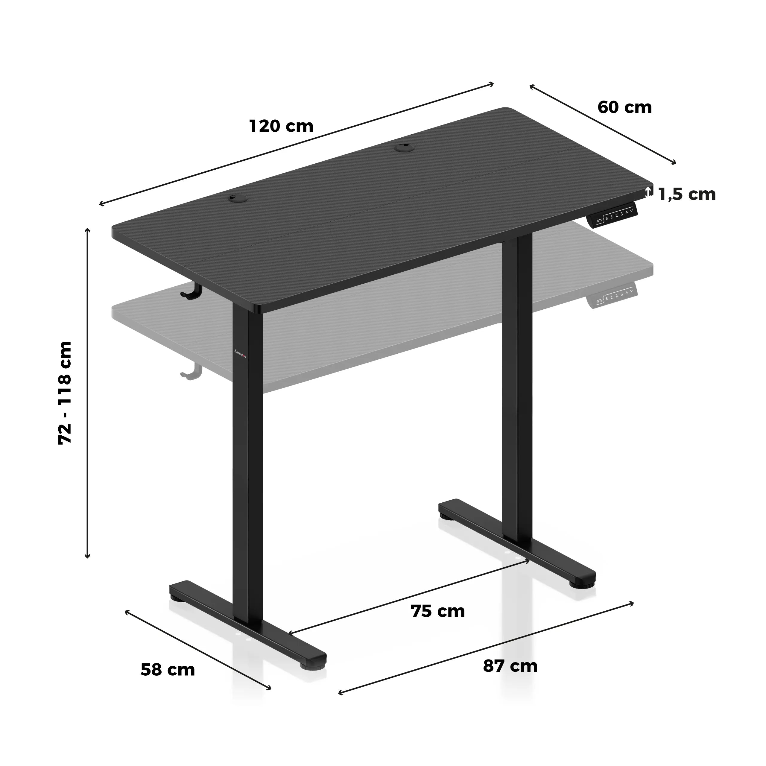 Huzaro Hero 8.1 Black 120 cm birou electric de gaming