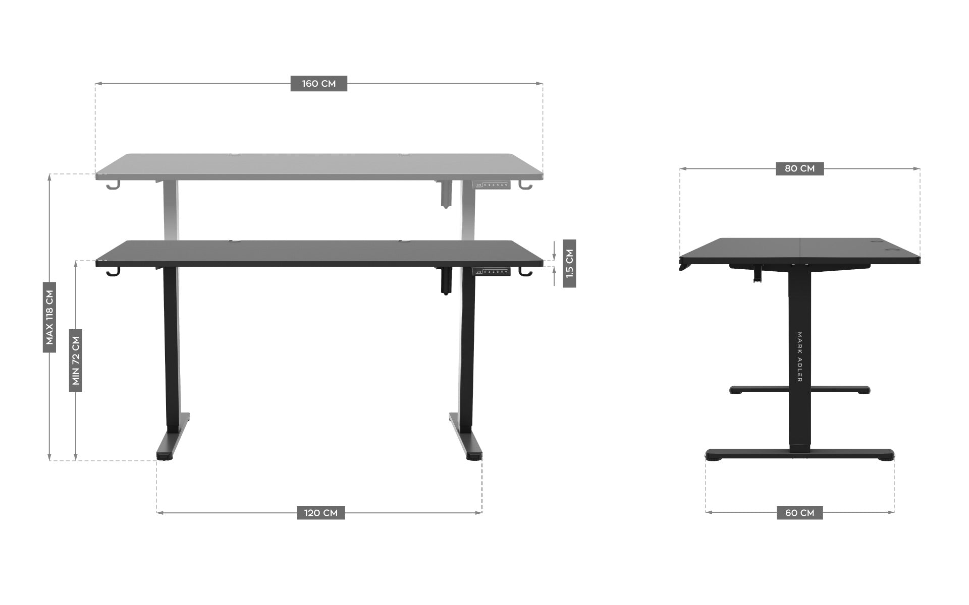 Birou electric Mark Adler Leader 7.6 Black 160 cm