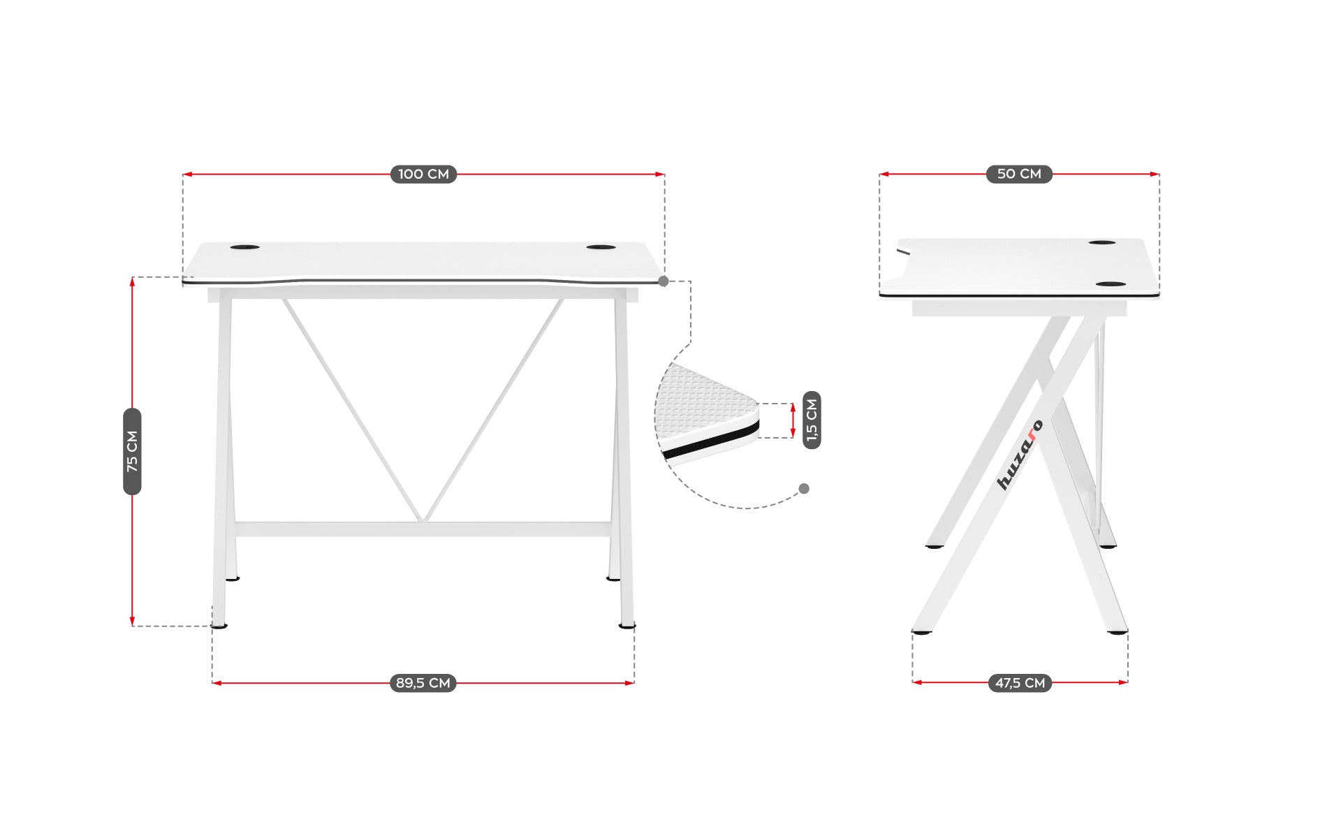 Huzaro Hero 1.4 alb 100 cm birou de gaming