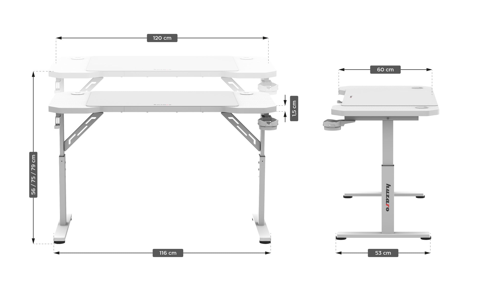 Huzaro Hero 2.6 Alb 120 cm birou de gaming