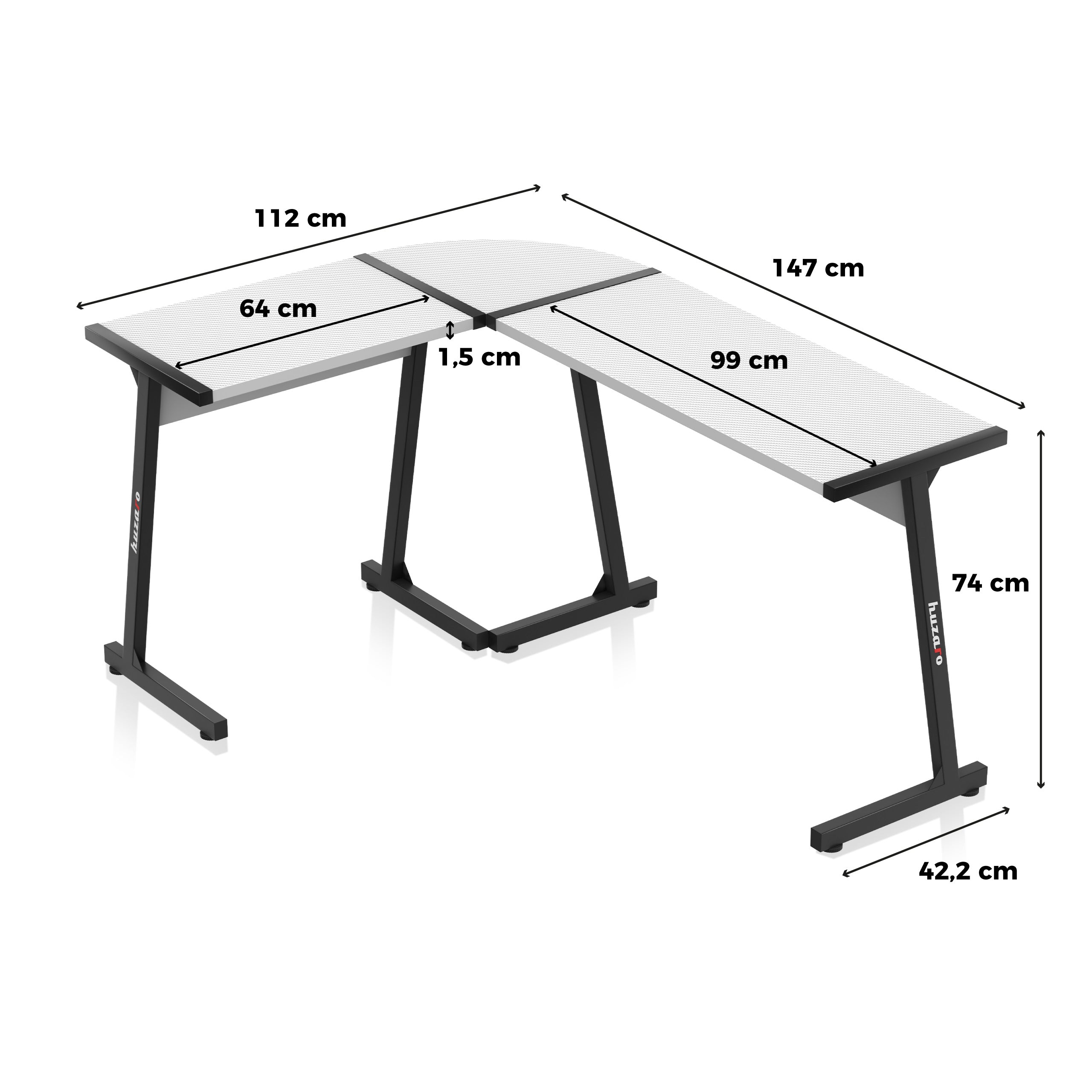 Huzaro Hero 6.0 Alb 147 cm birou de gaming