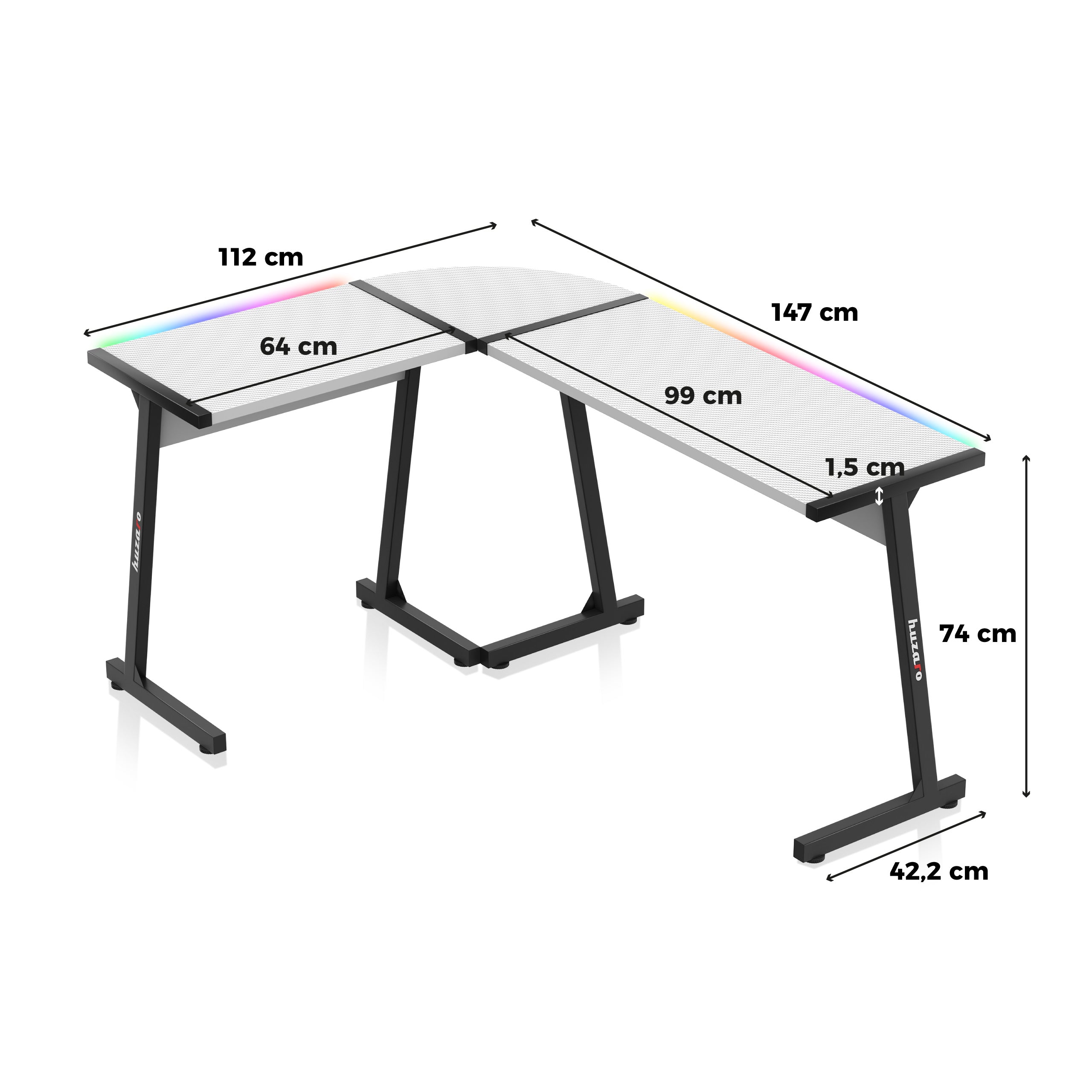 HUZARO HERO 6.0 Alb RGB Smart 147 cm birou de gaming