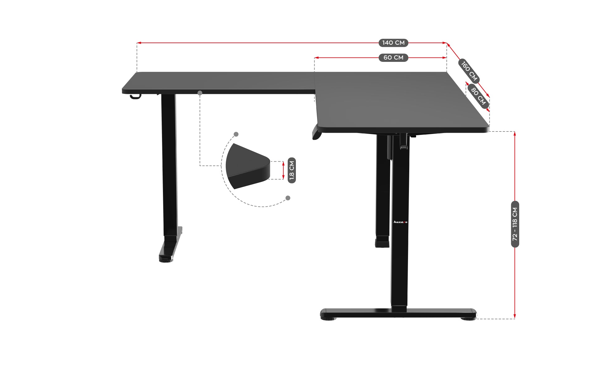 Birou electric de colț Huzaro Hero 9.5 160 cm