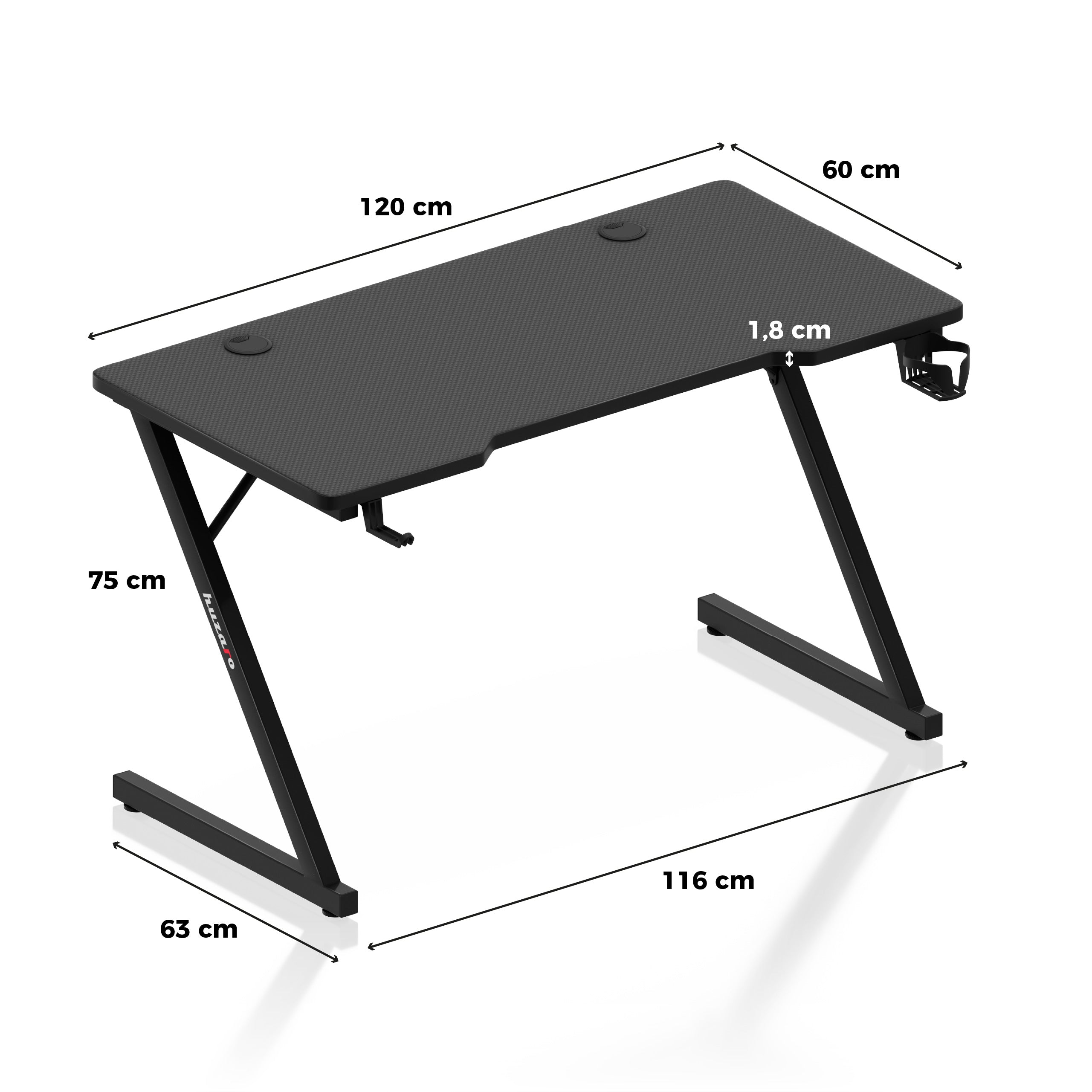 Huzaro Hero 2.5 Black 120 cm birou de gaming