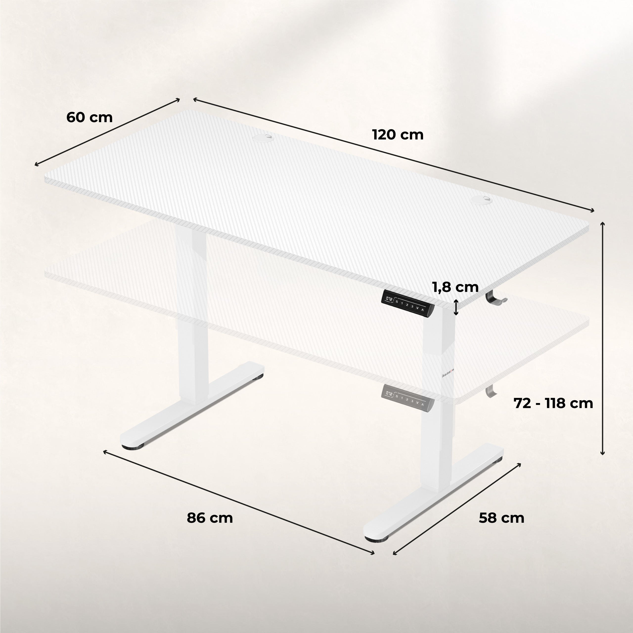 Birou electric Huzaro Hero 8.2 alb 120 cm