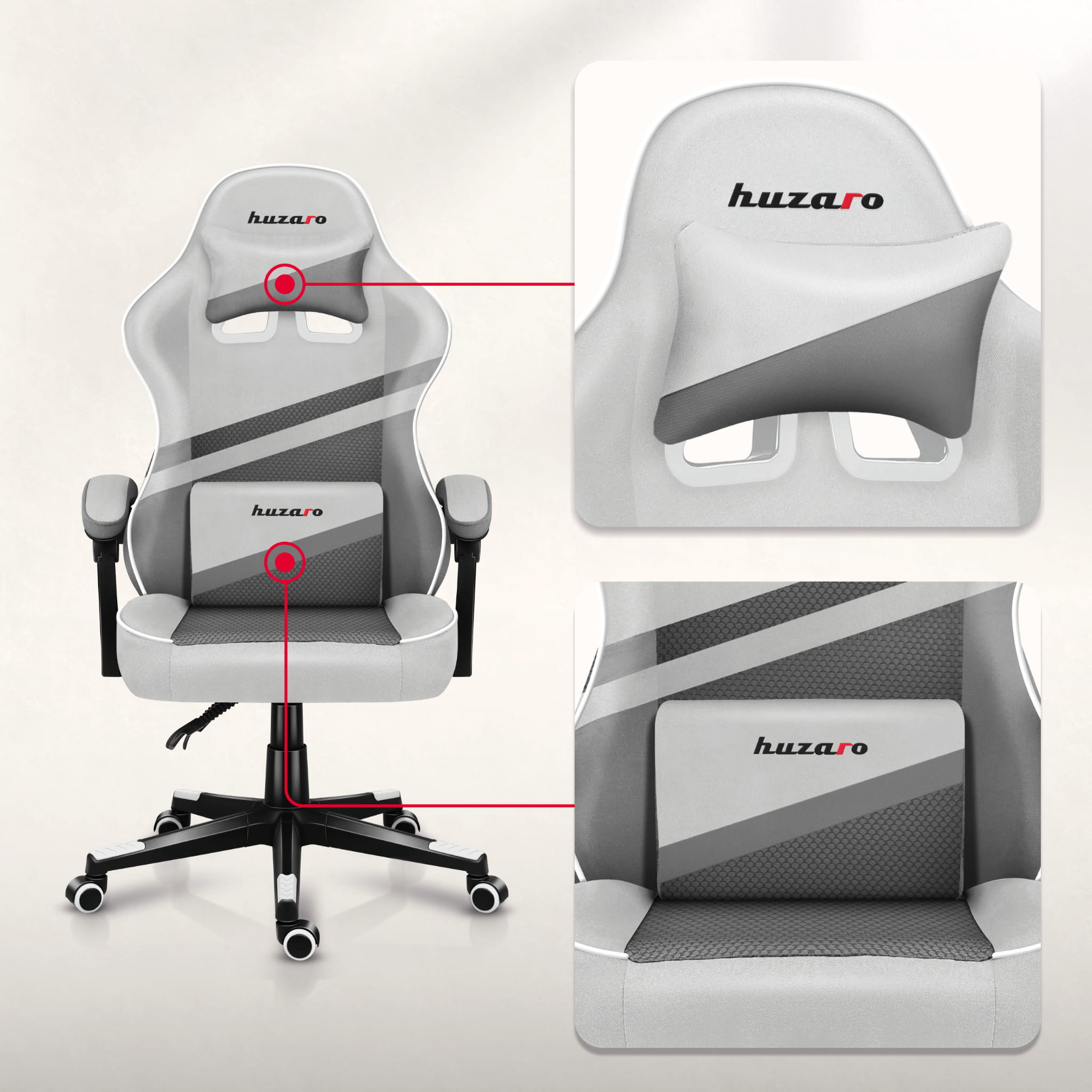 Scaun de gaming HUZARO FORCE 4.4 White Mesh