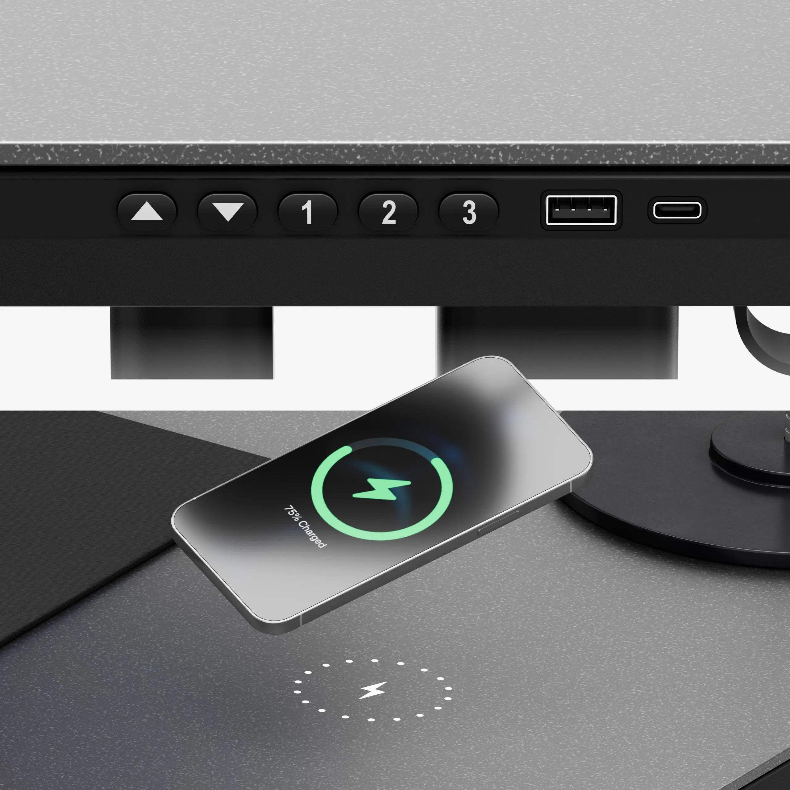 Mark Adler Leader 8.5 Birou electric negru cu blat din sticlă