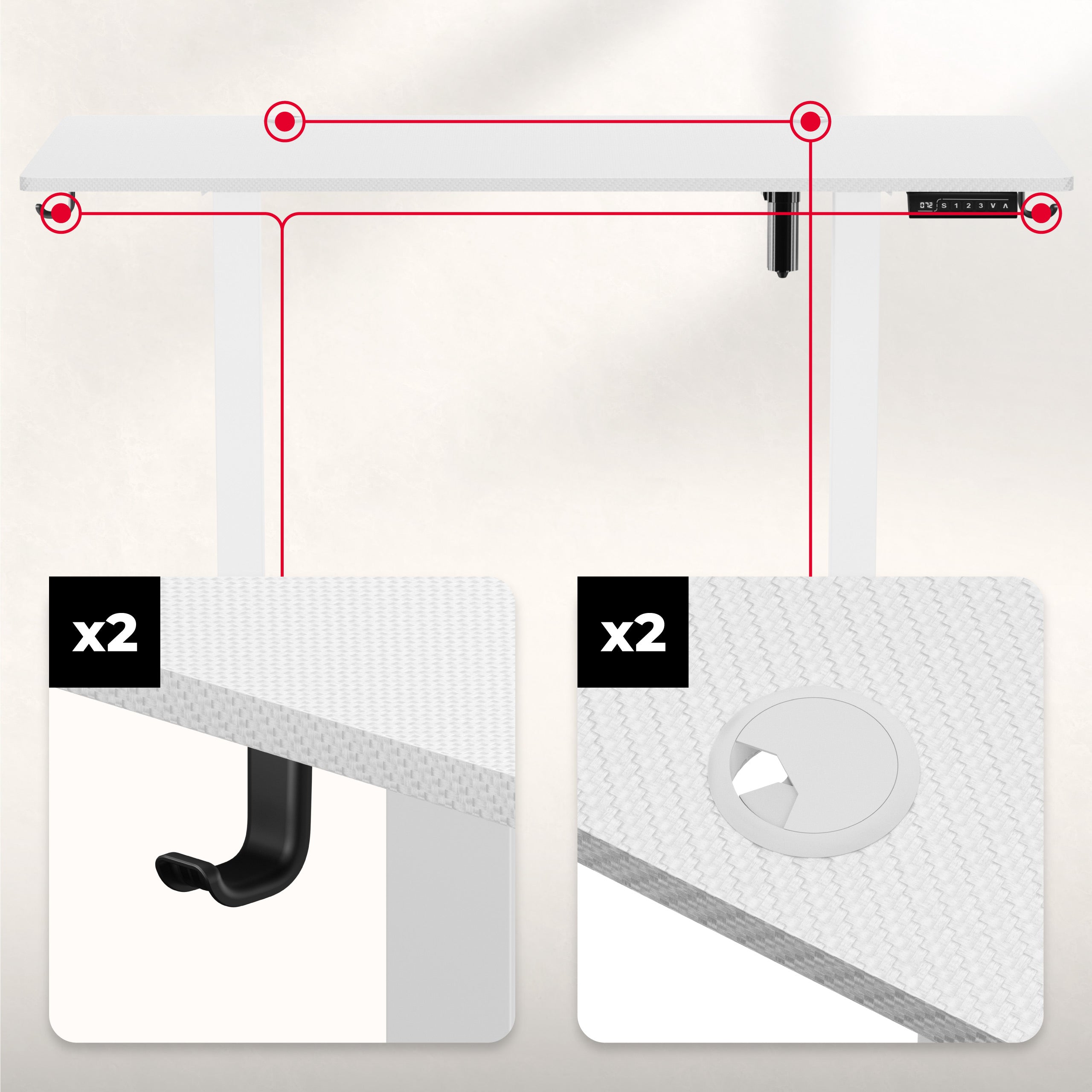 2 x intrări de cablu și suporturi pentru căști, rucsac și geantă